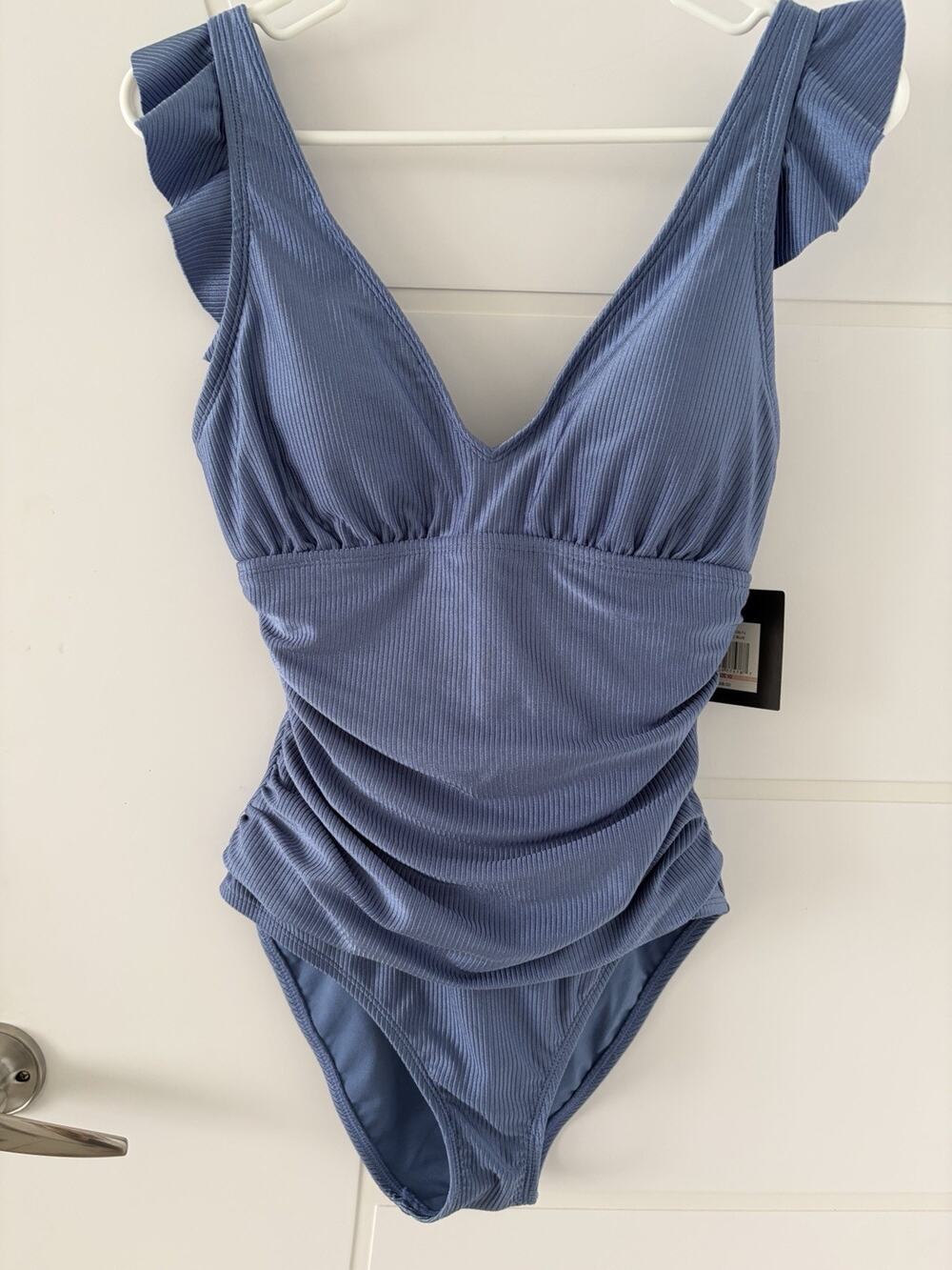 Ellen Tracy Women's Ruffle Sleeve One-Piece Swimsuit Size 10 Stone Blue NWT